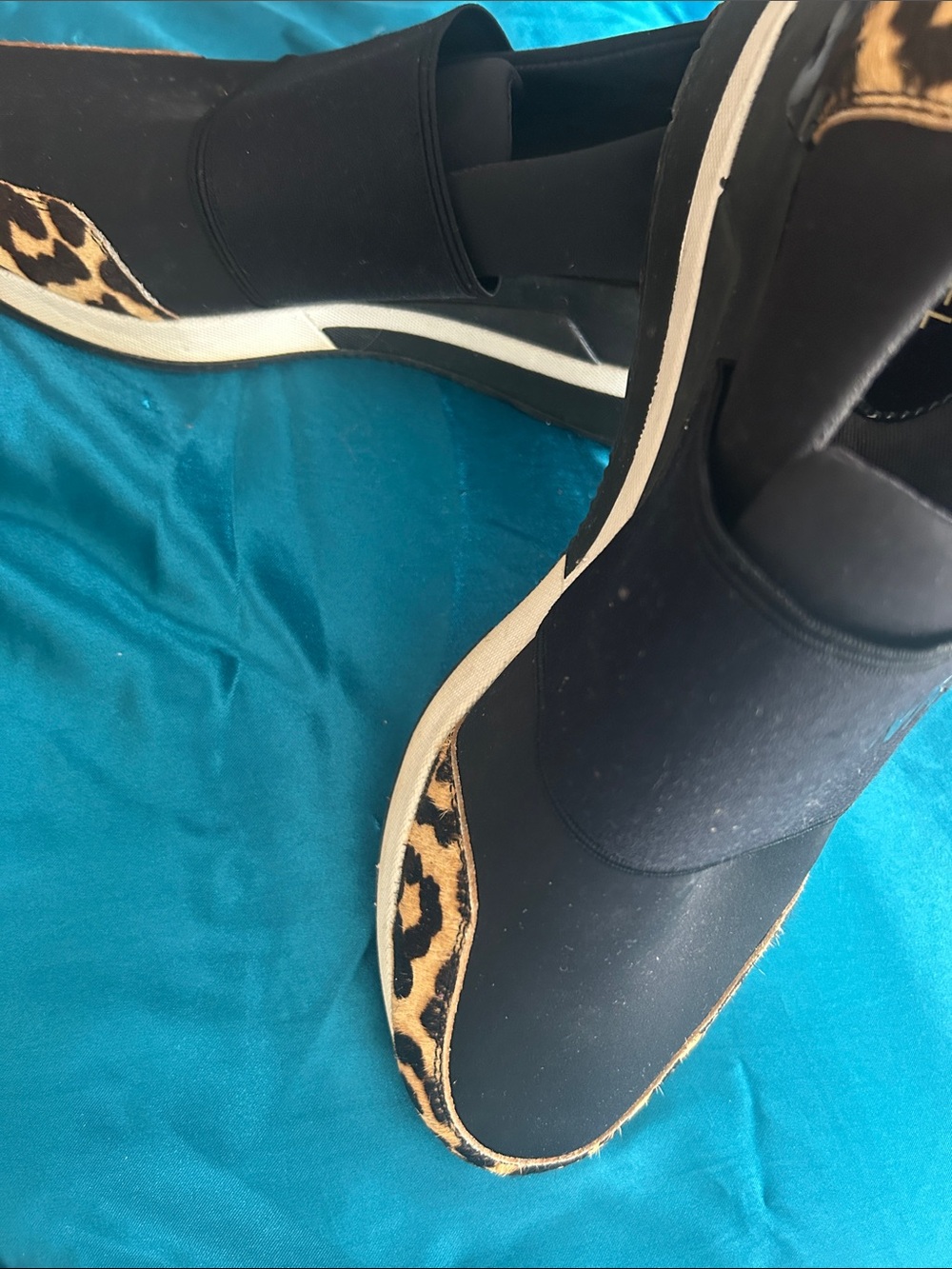 Michael Kors Women’s Black Slip-On Sneakers with Leopard Trim